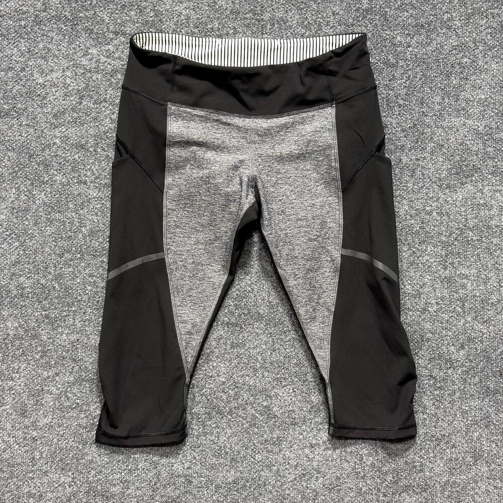 Lululemon Leggings Womens 10 Black Gray Colorblock Hop To It Cropped Pants Capri